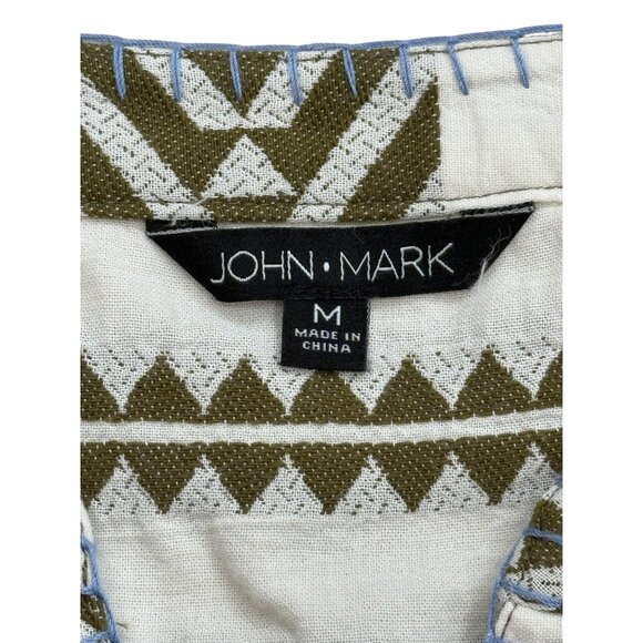 John Mark Womens Top Bohemian Geometric Tiered Tunic Cream & Olive Size M - Picture 4 of 8